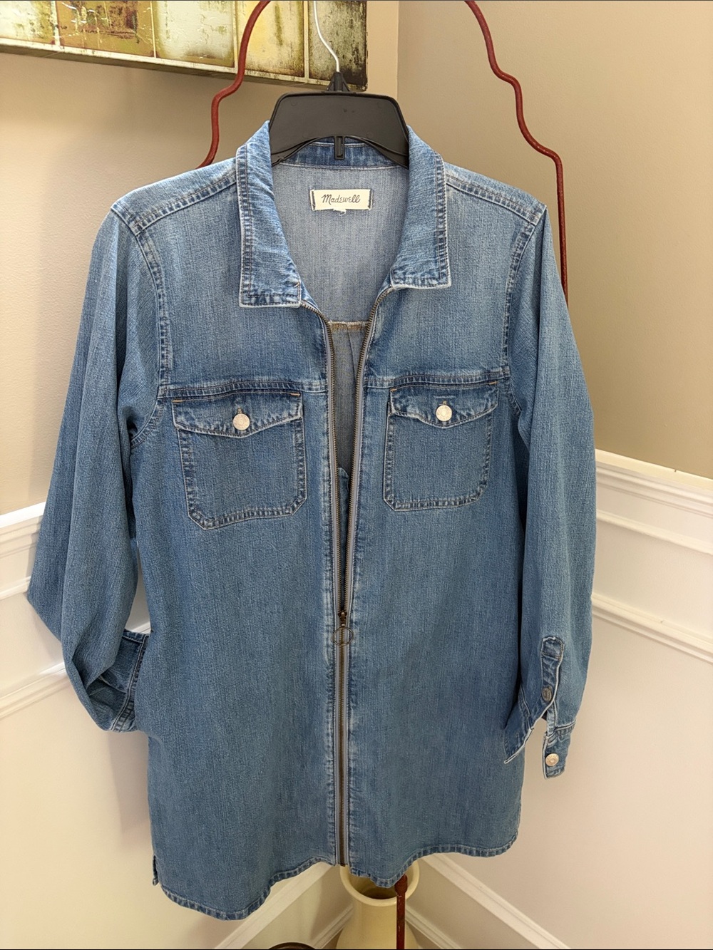 Madewell Medium Blue Denim Zip-Front Dress